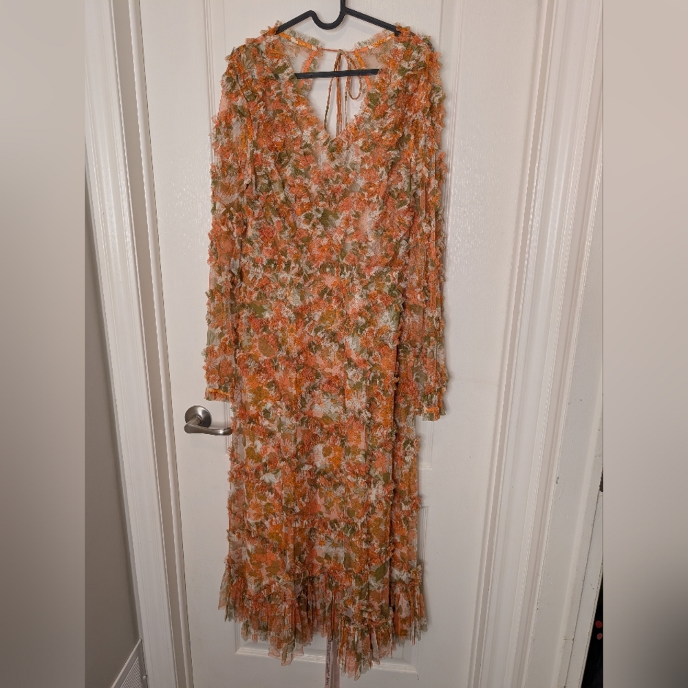 Mac Duggal Orange Floral Long Sleeve Dress - Picture 4 of 10